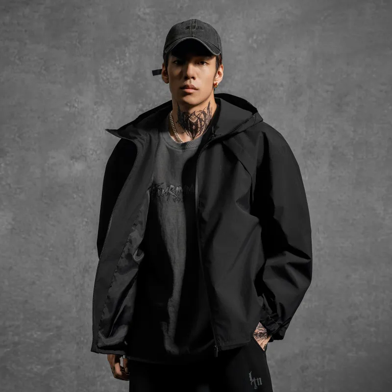 LUJIAMEN Jackets & Coats Early Fall Early Spring Unisex Black-4
