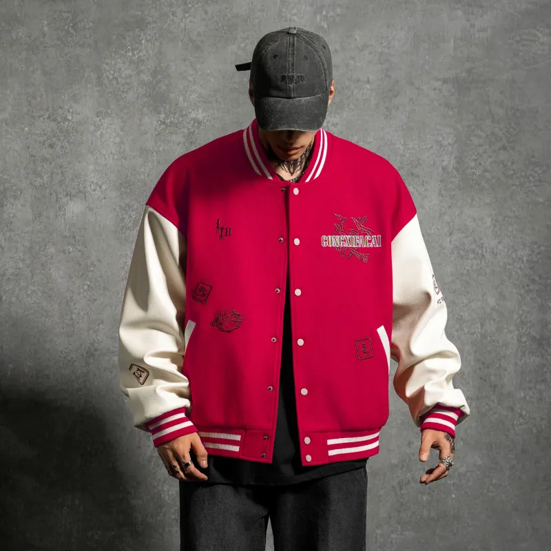 LUJIAMEN Baseball Jacket Unisex Red-5