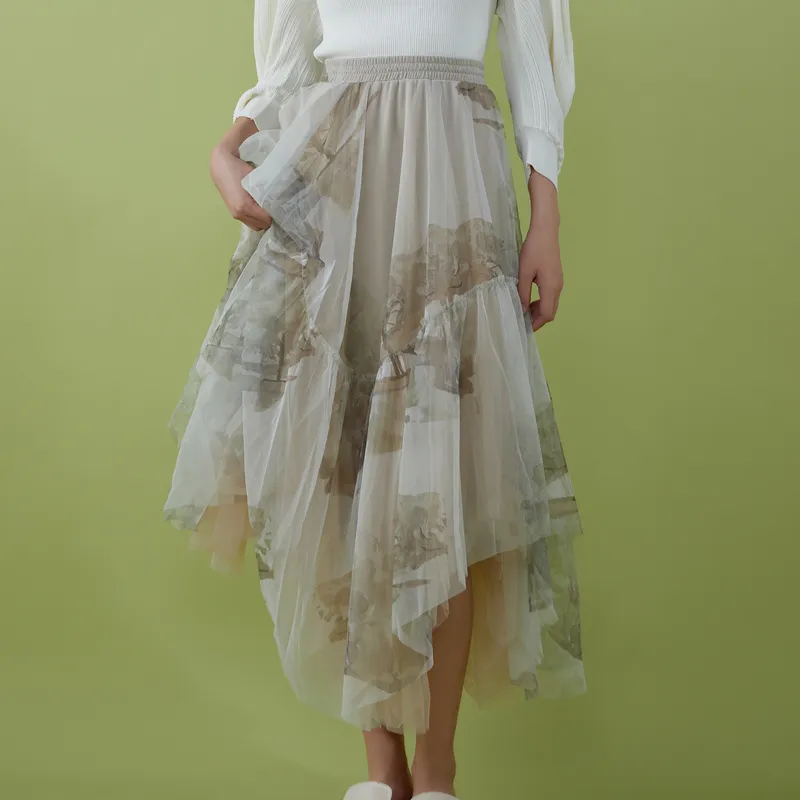 THE SEA LIFE Casual Long Skirt Women's Mist Color-3