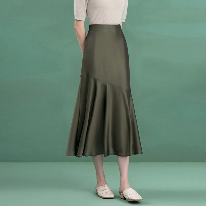 THE SEA LIFE Casual Long Skirt Women's Olive Green-3