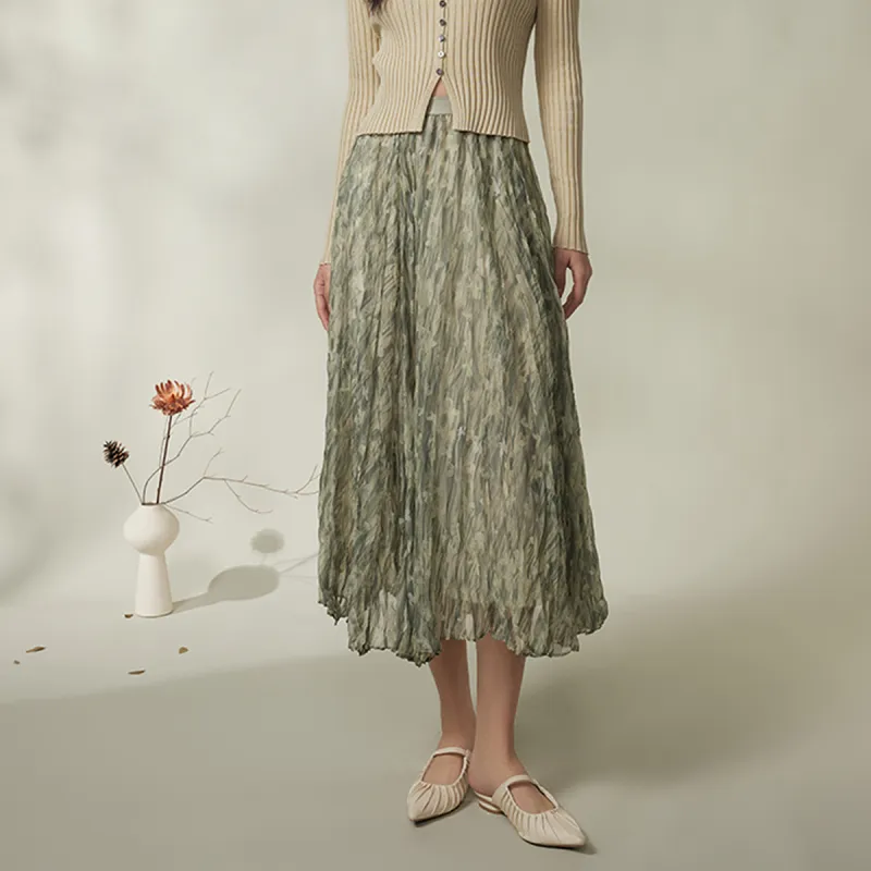 THE SEA LIFE Casual Long Skirt Women's Shimmer Green-2