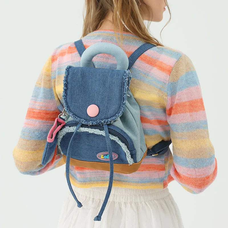 LOLA DESIGN Denim Backpack Small Size Women's Dark Blue \ Light Blue-2