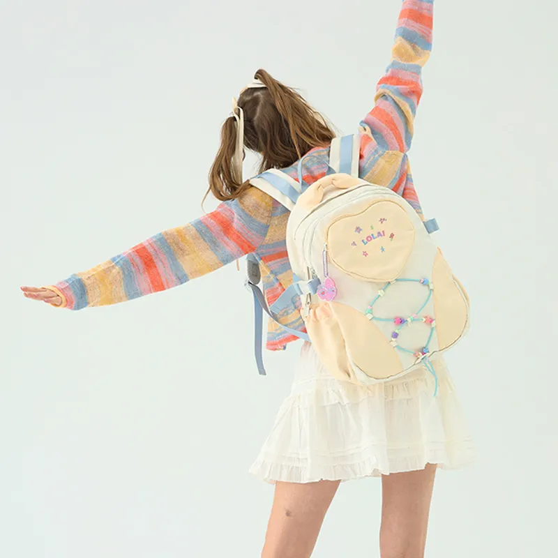 LOLA DESIGN Polyester Backpack Women's Pink/Light Yellow-3