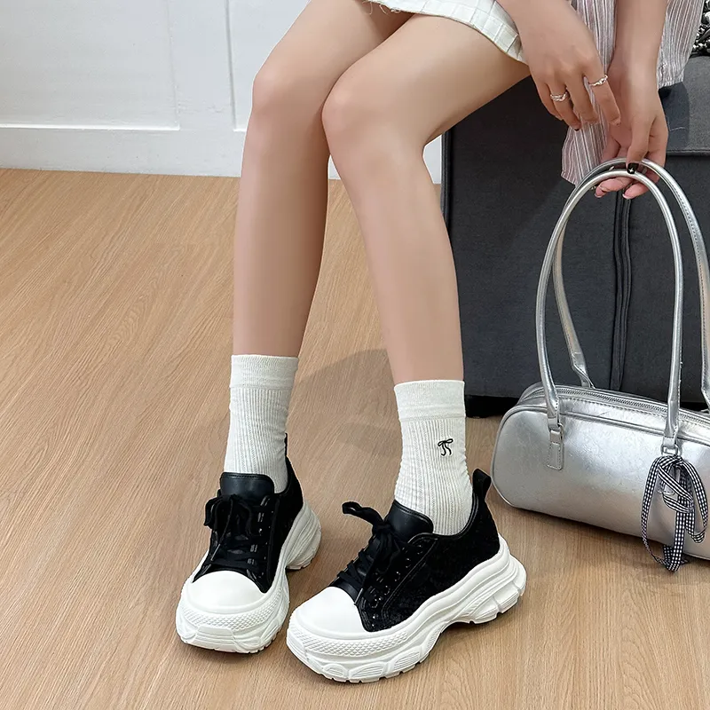 APRHE Slip Resistant, Abrasion Resistant, Breathable, Lightweight, Height Increasing Low Top Chunky Sneakers Women's-9