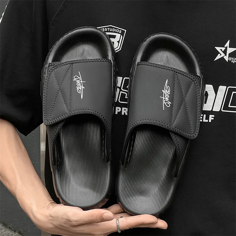 APRHE Slip Resistant Abrasion Resistant Slide Slippers Men's Black-1