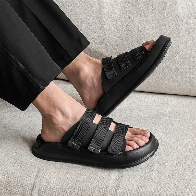 APRHE Rubber Sole Slip Resistant Abrasion Resistant Slide Slippers Men's Black-5