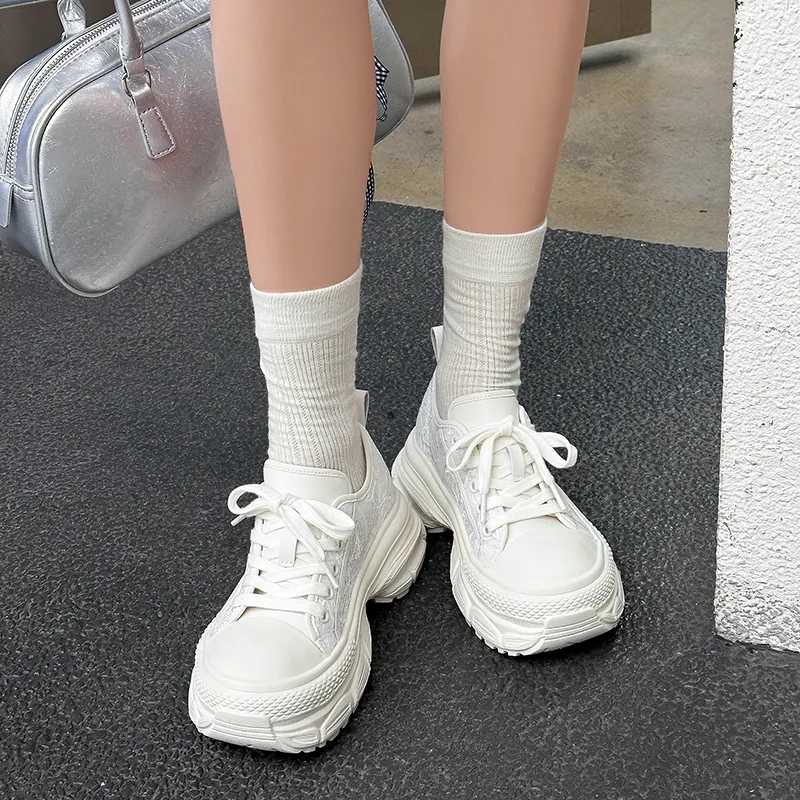 APRHE Slip Resistant, Abrasion Resistant, Breathable, Lightweight, Height Increasing Low Top Chunky Sneakers Women's-3