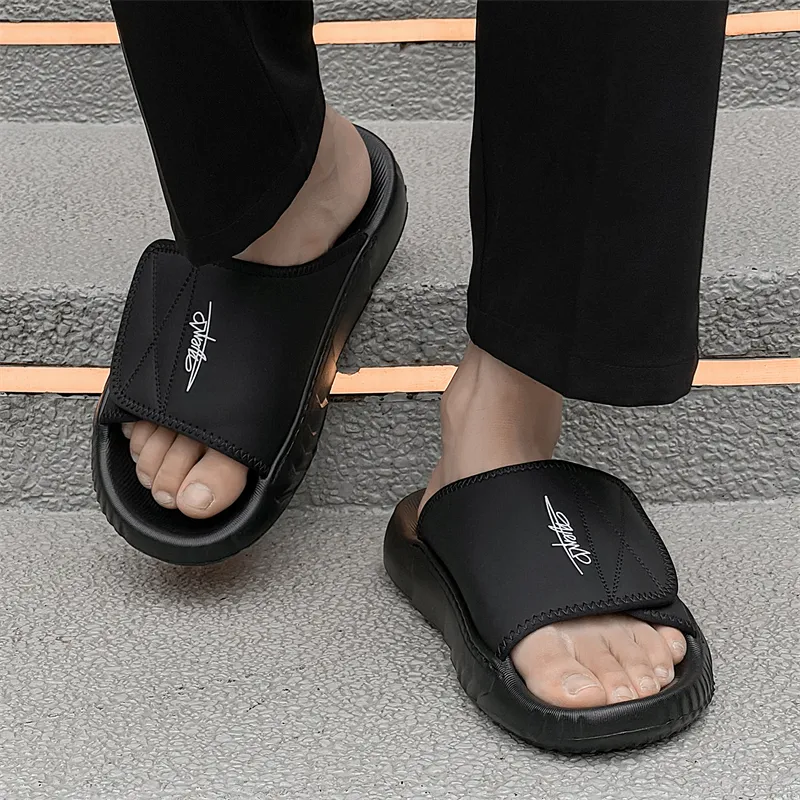 APRHE Slip Resistant Abrasion Resistant Slide Slippers Men's Black-5