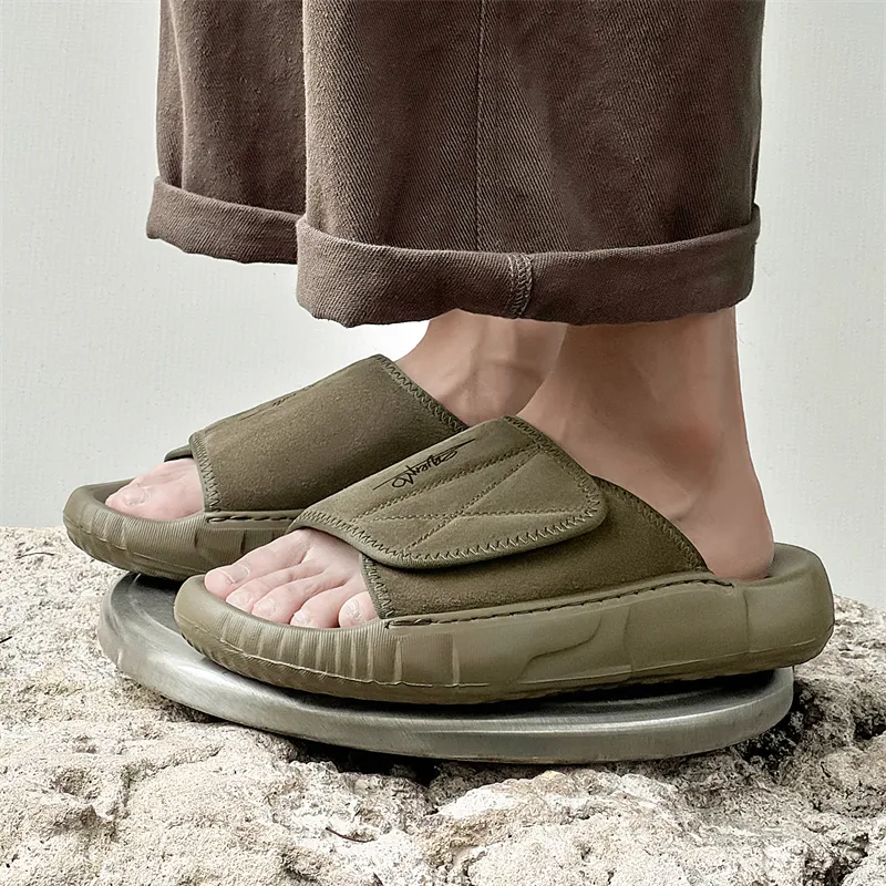 APRHE Slip Resistant Abrasion Resistant Slide Slippers Men's Khaki Green-4