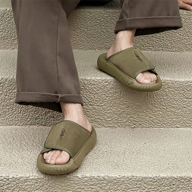 APRHE Slip Resistant Abrasion Resistant Slide Slippers Men's Khaki Green-5