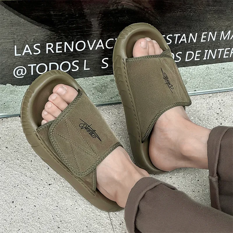 APRHE Slip Resistant Abrasion Resistant Slide Slippers Men's Khaki Green-2
