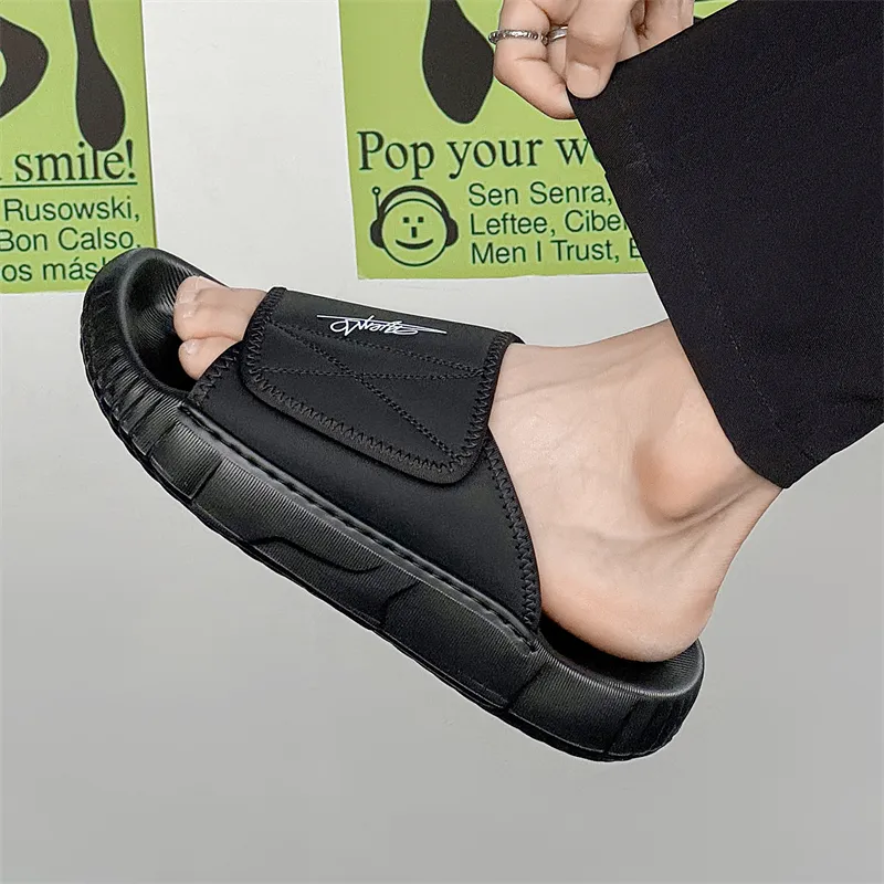 APRHE Slip Resistant Abrasion Resistant Slide Slippers Men's Black-6