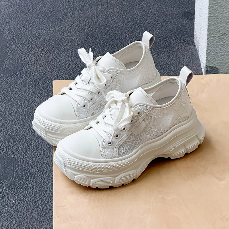 APRHE Slip Resistant, Abrasion Resistant, Breathable, Lightweight, Height Increasing Low Top Chunky Sneakers Women's-4
