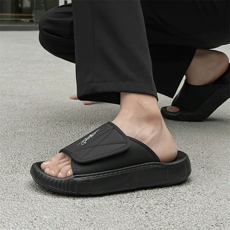 APRHE Slip Resistant Abrasion Resistant Slide Slippers Men's Black-4