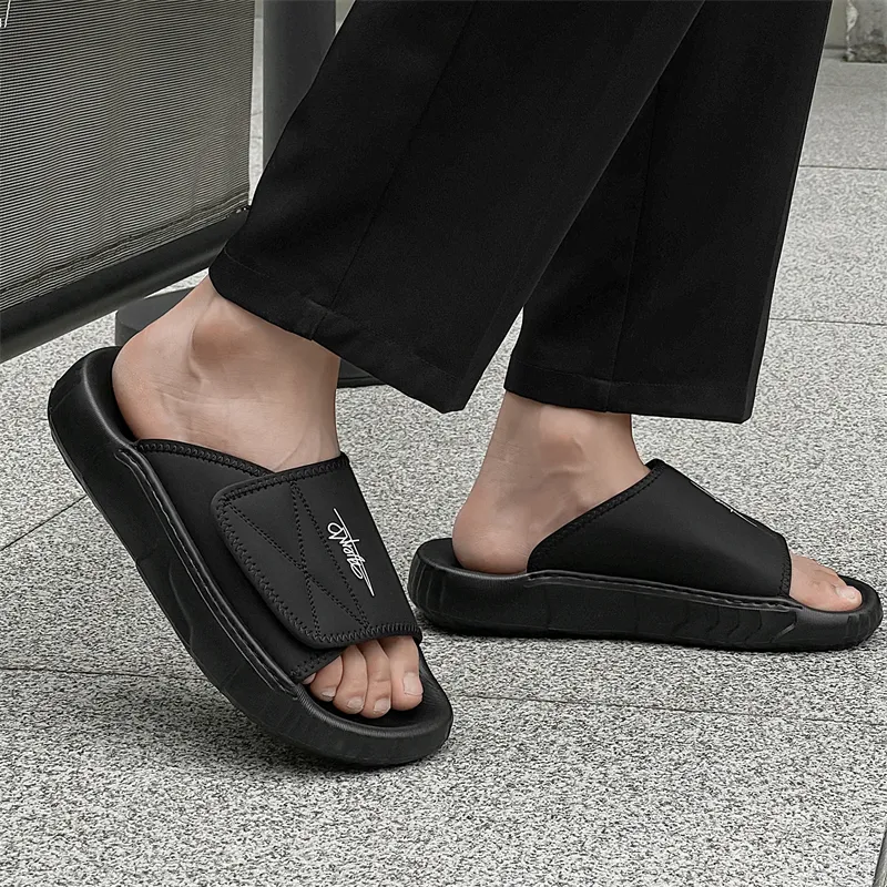 APRHE Slip Resistant Abrasion Resistant Slide Slippers Men's Black-3