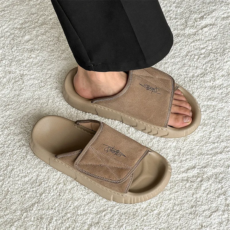APRHE Slip Resistant Abrasion Resistant Slide Slippers Men's Khaki Green-10