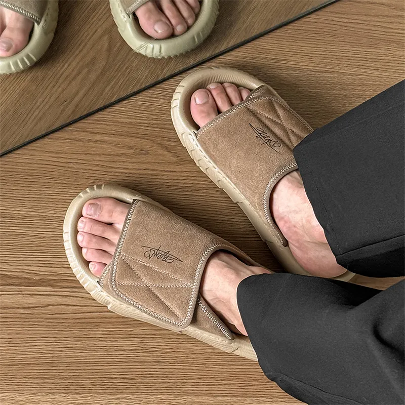APRHE Slip Resistant Abrasion Resistant Slide Slippers Men's Khaki Green-11
