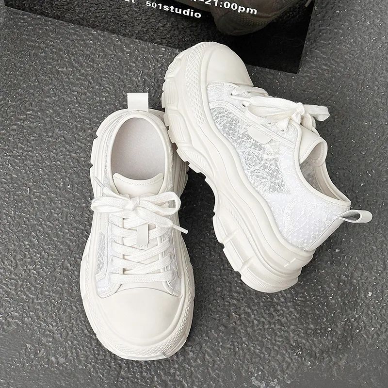 APRHE Slip Resistant, Abrasion Resistant, Breathable, Lightweight, Height Increasing Low Top Chunky Sneakers Women's-5