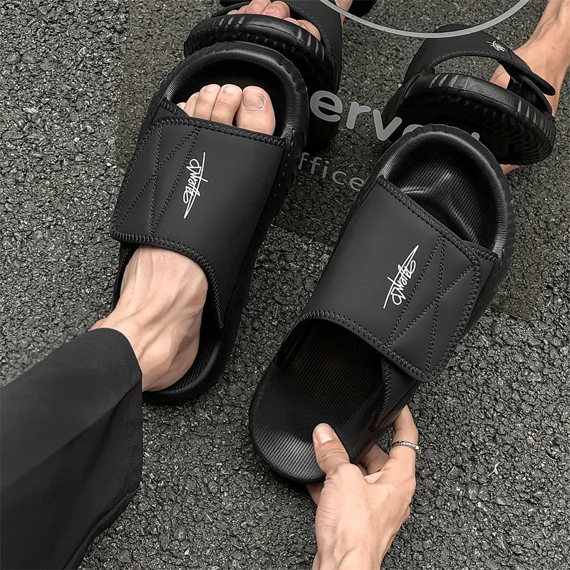 APRHE Slip Resistant Abrasion Resistant Slide Slippers Men's Black-2