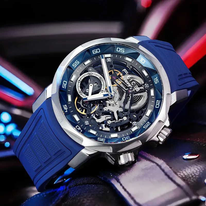 FEIKE Automatic Mechanical Movement Silicone Strap Watch Men's Watches Cut-Out Dial-1