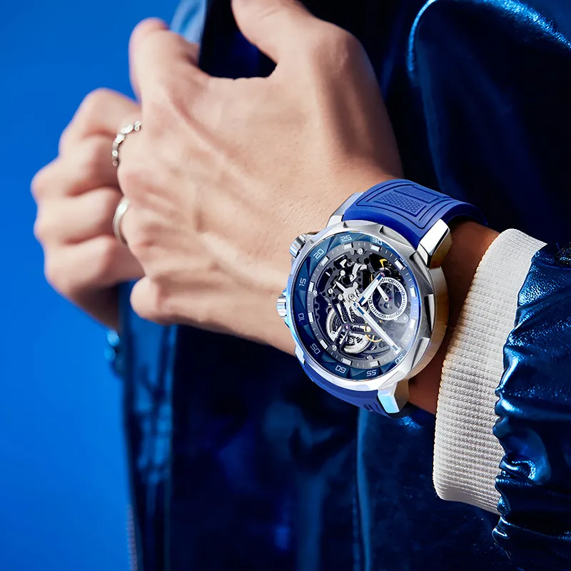 FEIKE Automatic Mechanical Movement Silicone Strap Watch Men's Watches Cut-Out Dial-3