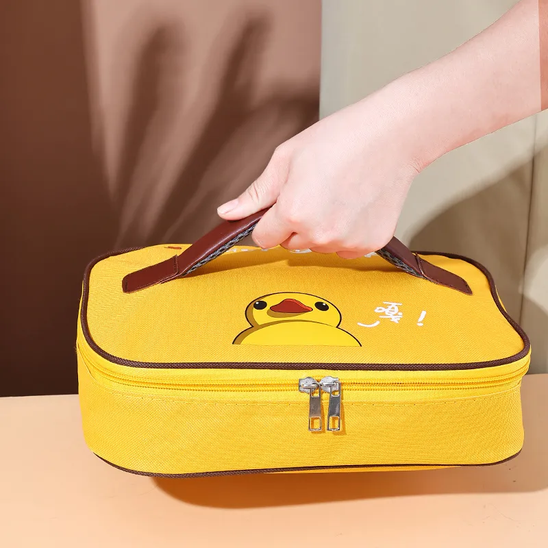 Qifeng Water-Resistant Oil-Proof Portable Lunch Box Storage Bag Yellow/Pink/Blue-4