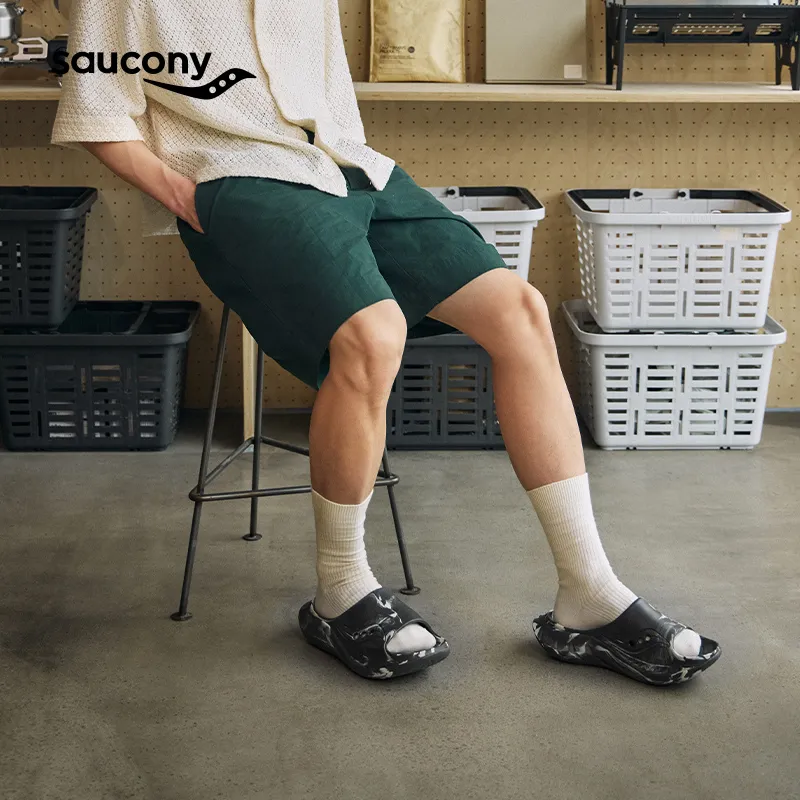 Saucony Slip Resistant Abrasion Resistant Slide Slippers Unisex Dark Gray Beige-8