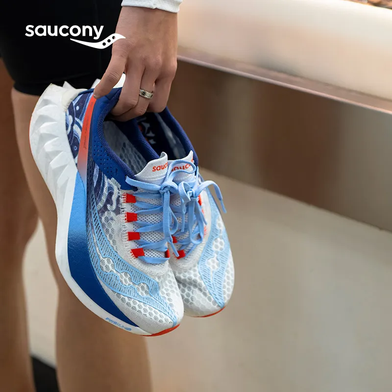 Saucony Endorphin Pro 4 Cushioning Anti Slip And Wear Resistant Low Top Carbon Plate Running Shoes Unisex White Blue-9