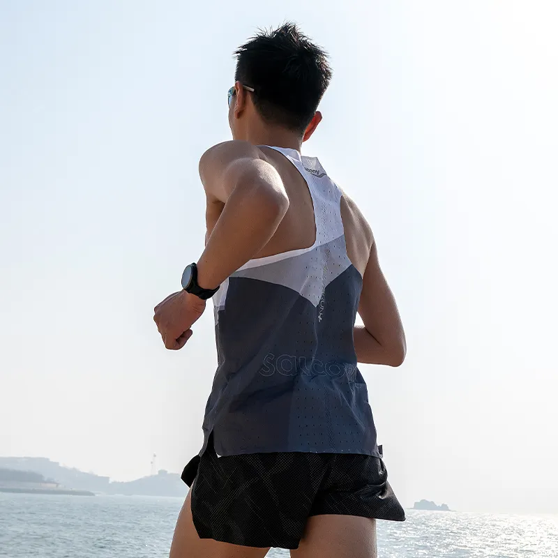 Saucony SS24 Tank Top Men's White Base With Black And Gray Colorblock Print Combo-6