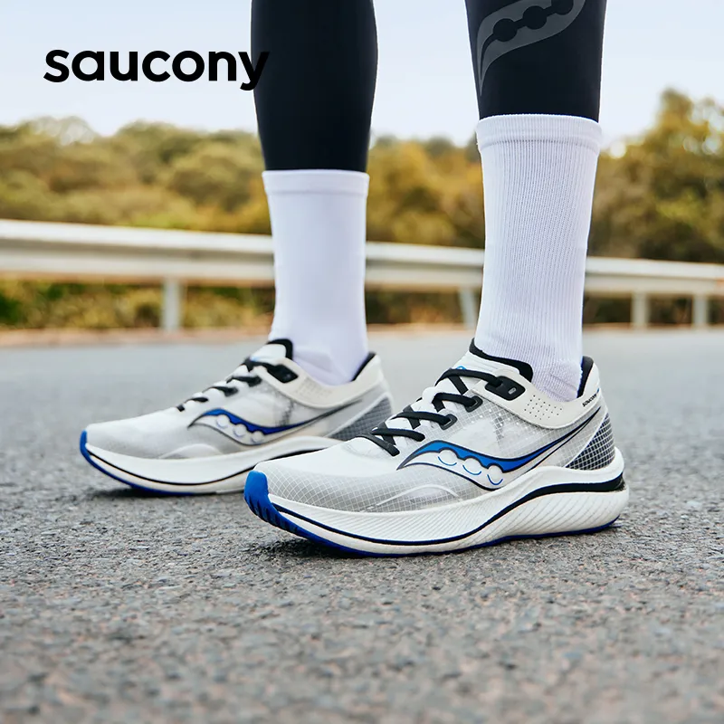 Saucony Low Top Carbon Plate Training Running Shoes Unisex White Blue-5