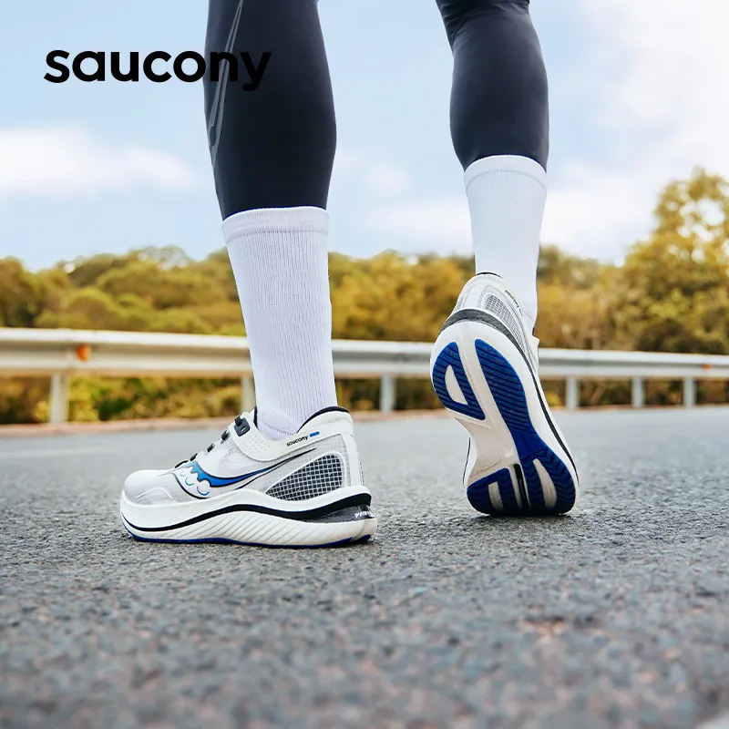 Saucony Low Top Carbon Plate Training Running Shoes Unisex White Blue-6