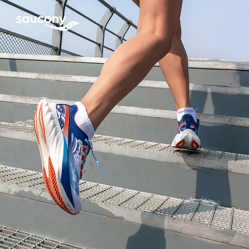 Saucony Endorphin Pro 4 Cushioning Anti Slip And Wear Resistant Low Top Carbon Plate Running Shoes Unisex White Blue-11