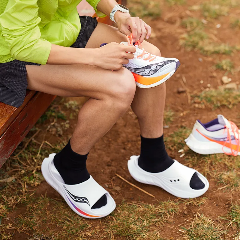Saucony Cradle 2 EVA Cut Out Slip Resistant Slide Slippers Unisex White Orange Black-7