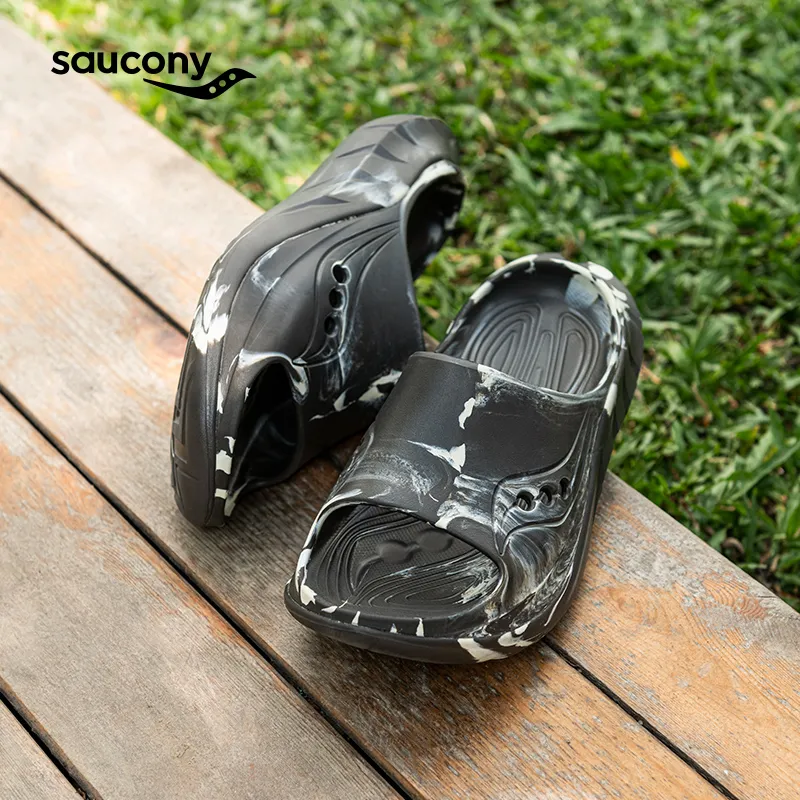 Saucony Slip Resistant Abrasion Resistant Slide Slippers Unisex Dark Gray Beige-11