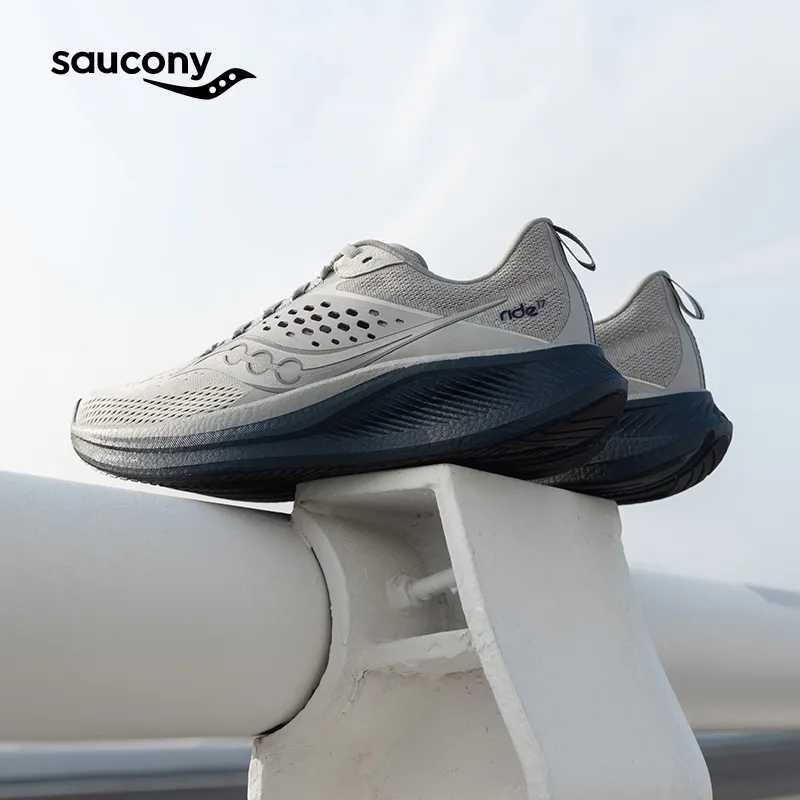 Saucony RIDE 17 Cushioning Low Top Running Shoes Men's Light Gray-11