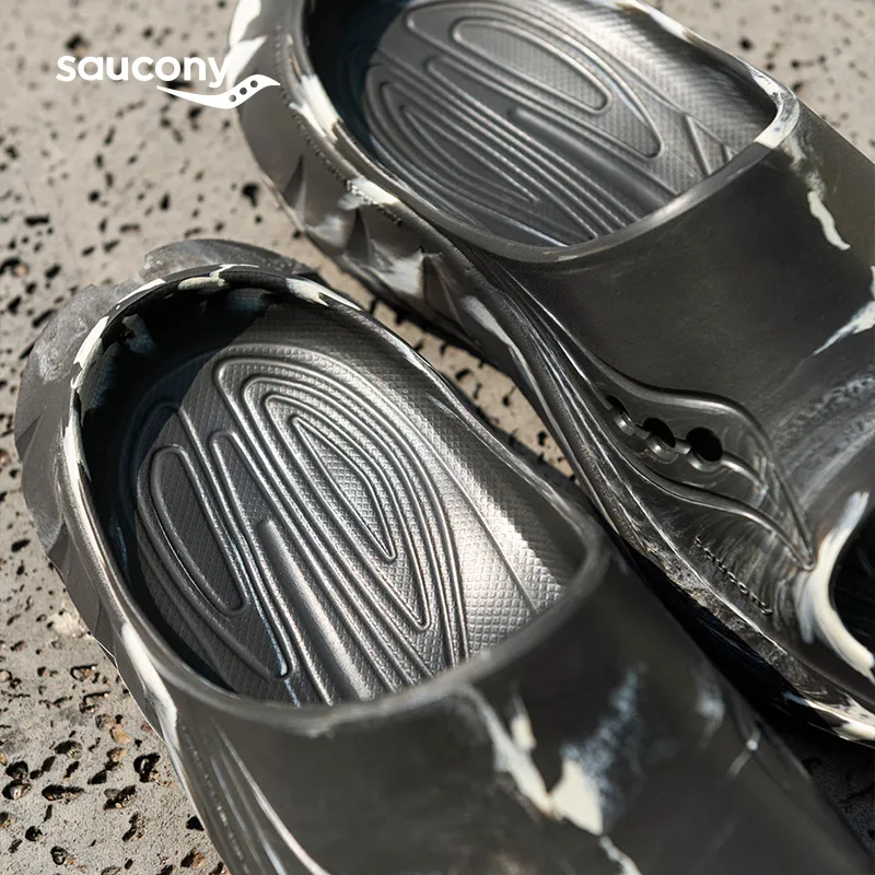 Saucony Slip Resistant Abrasion Resistant Slide Slippers Unisex Dark Gray Beige-13