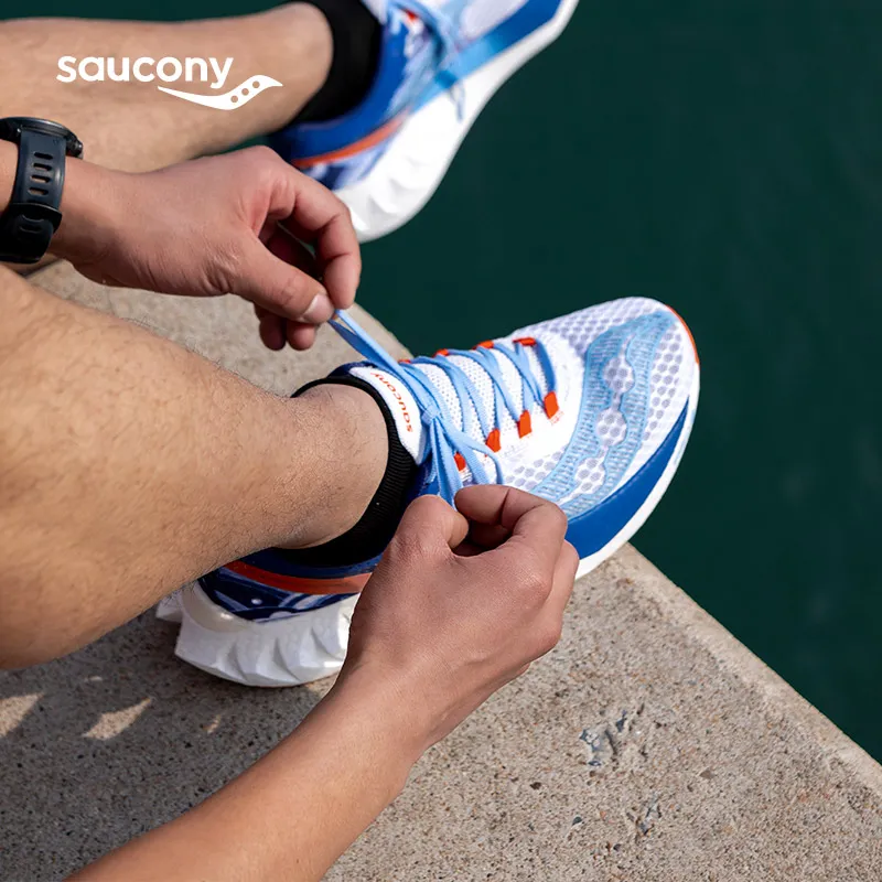 Saucony Endorphin Pro 4 Cushioning Anti Slip And Wear Resistant Low Top Carbon Plate Running Shoes Unisex White Blue-7