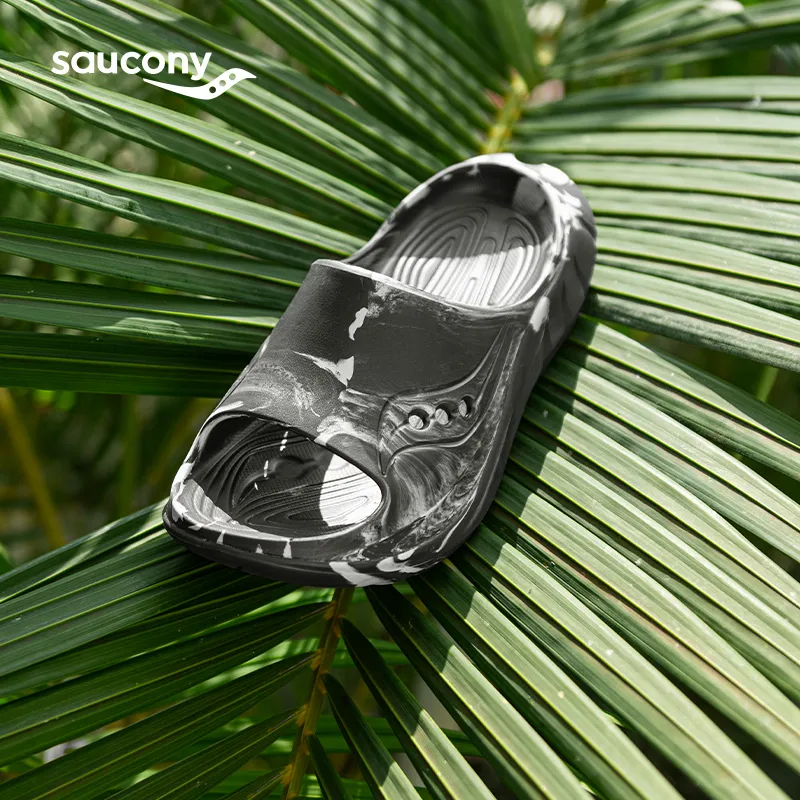Saucony Slip Resistant Abrasion Resistant Slide Slippers Unisex Dark Gray Beige-14