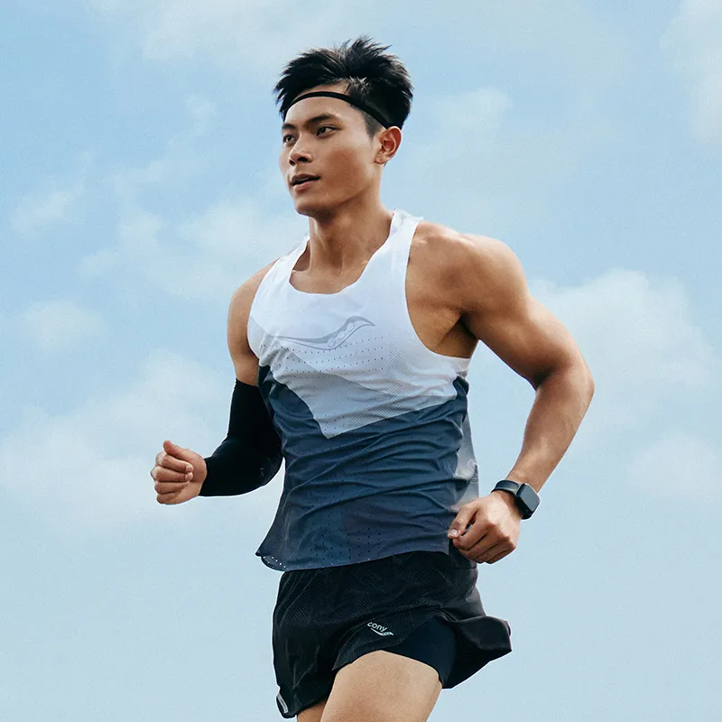 Saucony SS24 Tank Top Men's White Base With Black And Gray Colorblock Print Combo-5