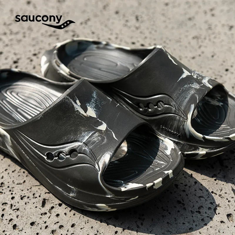 Saucony Slip Resistant Abrasion Resistant Slide Slippers Unisex Dark Gray Beige-12