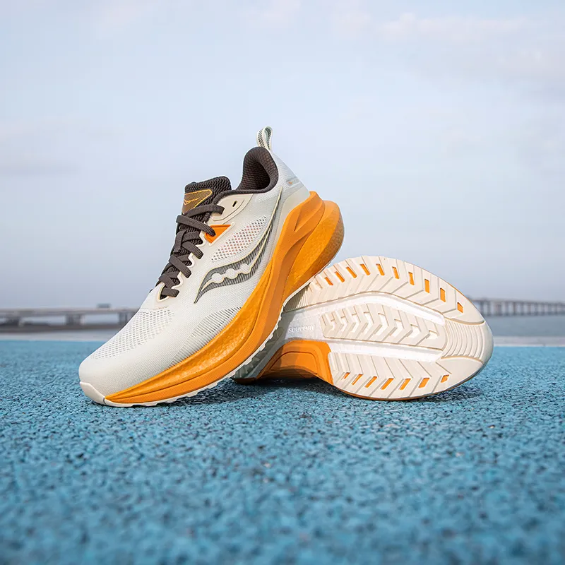 Saucony MARSHAL Slip Resistant Breathable Lightweight Low Top Running Shoes Men's Beige Orange-5