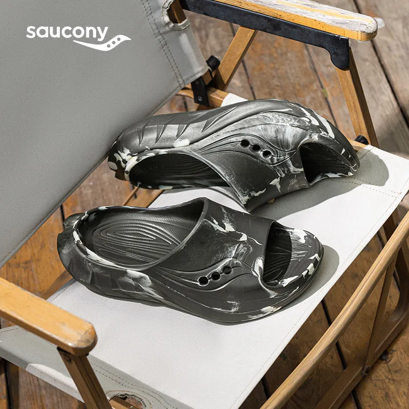 Saucony Slip Resistant Abrasion Resistant Slide Slippers Unisex Dark Gray Beige-10