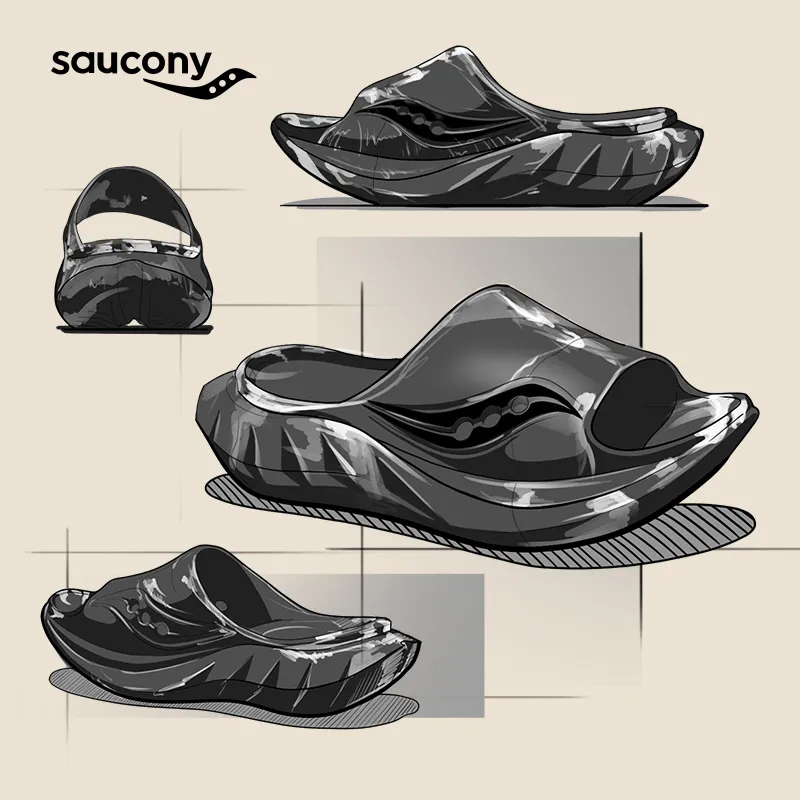 Saucony Slip Resistant Abrasion Resistant Slide Slippers Unisex Dark Gray Beige-6