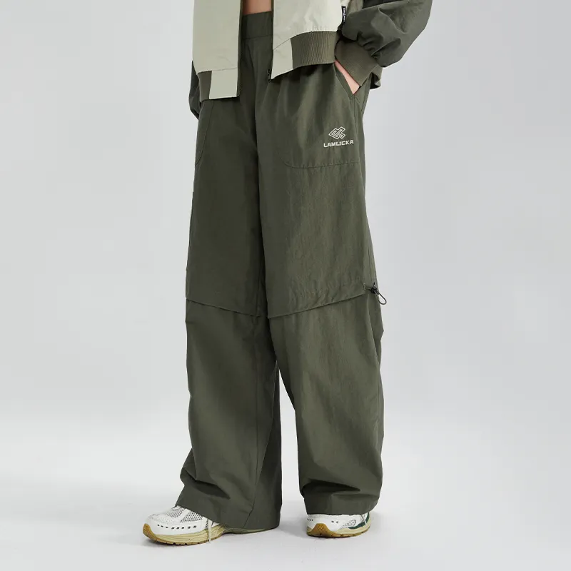 LAMLICKA Loose Fit Straight Casual Pants Unisex Olive-4