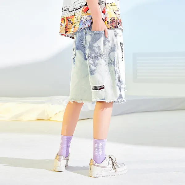 LAMLICKA Denim Shorts Unisex White-8