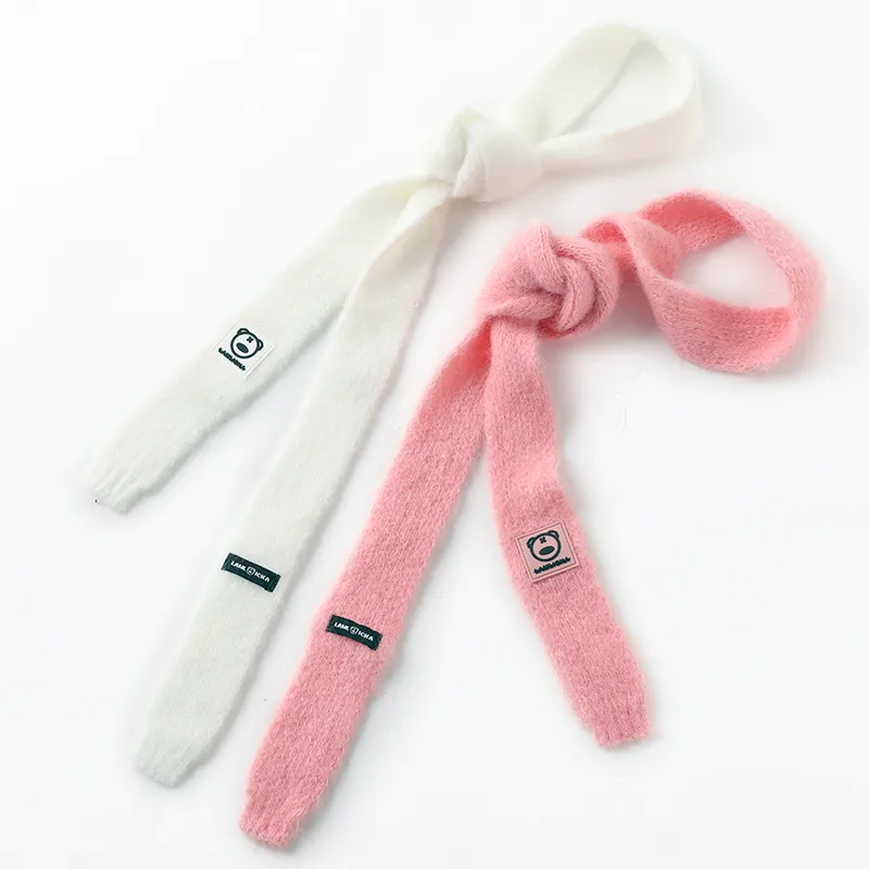 LAMLICKA Acrylic Knit Scarves Unisex Pink White-4