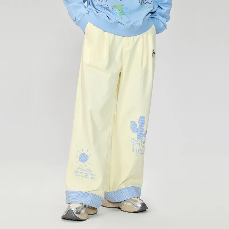 LAMLICKA Casual Pants Unisex Light Yellow-2