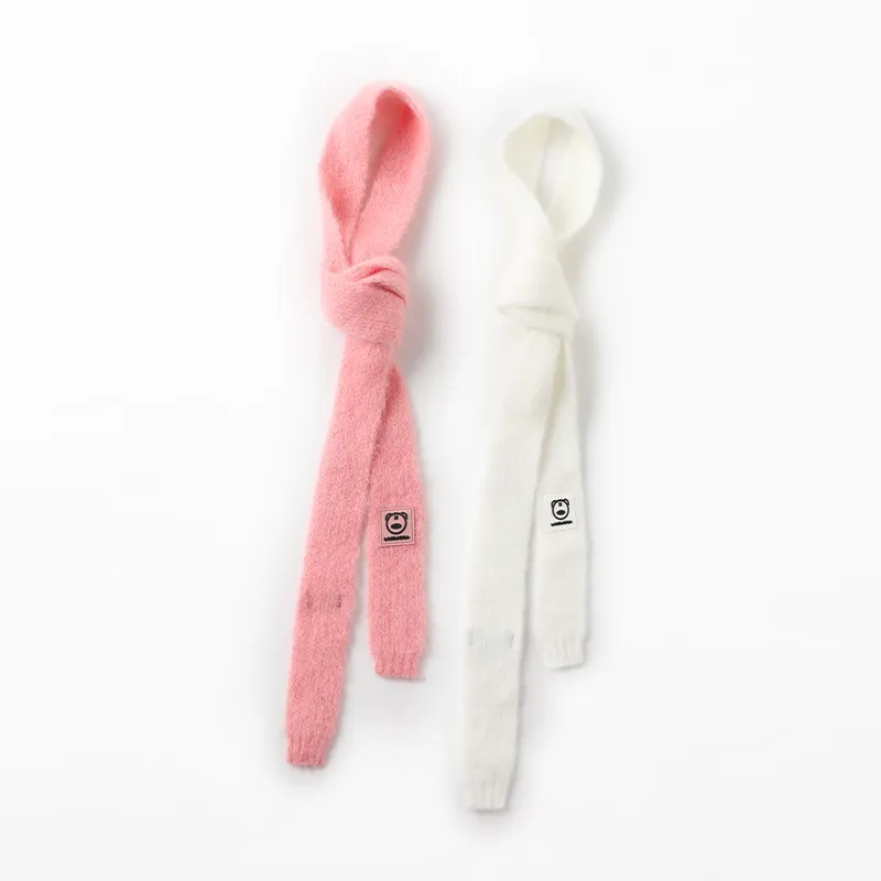 LAMLICKA Acrylic Knit Scarves Unisex Pink White-3