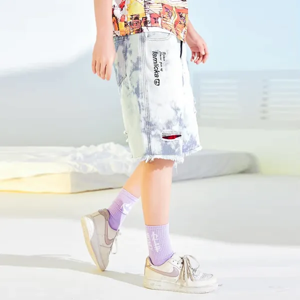 LAMLICKA Denim Shorts Unisex White-6