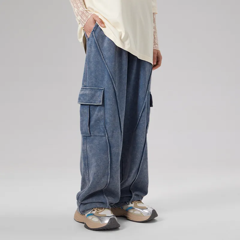 LAMLICKA Casual Pants Unisex Blue-2
